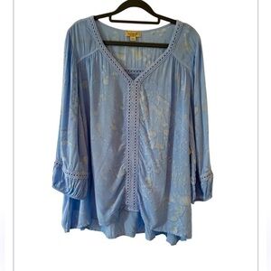 NWT One World Blue Lace Cottagecore Boho Printed Tunic Top Size XL